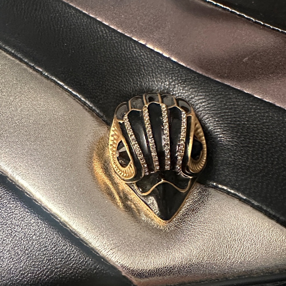 Kurt Geiger Black and Metallic Gold Diagonal Stripe Crossbody - Picture 2 of 8